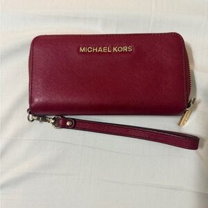 Michael Kors Burgundy Wristlet with Gold Accents